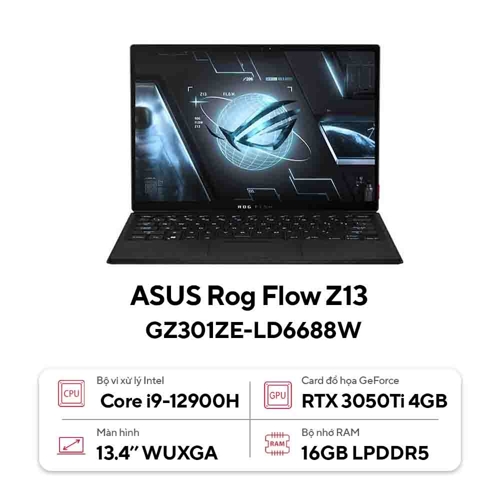 Laptop Asus Rog Flow Z13 GZ301ZE-LD6688W (Core I9-12900H | 16GB | 1TB | RTX 3050Ti 4GB | 13.4 Inch WUXGA | Cảm Ứng | Win 11 | Đen)